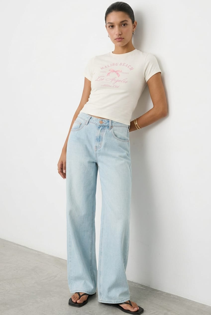 Denim Slim Wide Jeans Mid Rise for Ally Fashion