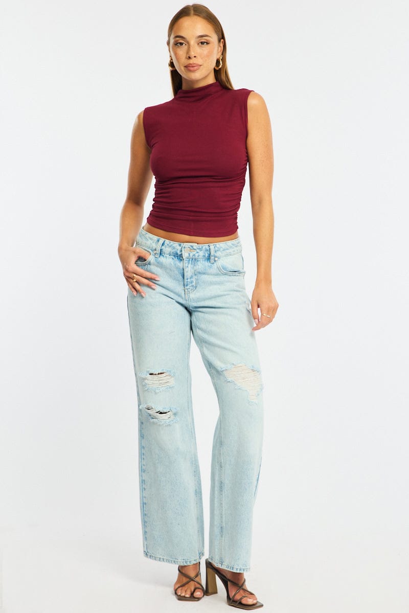 Denim Straight Jeans Mid Rise Distressed for Ally Fashion