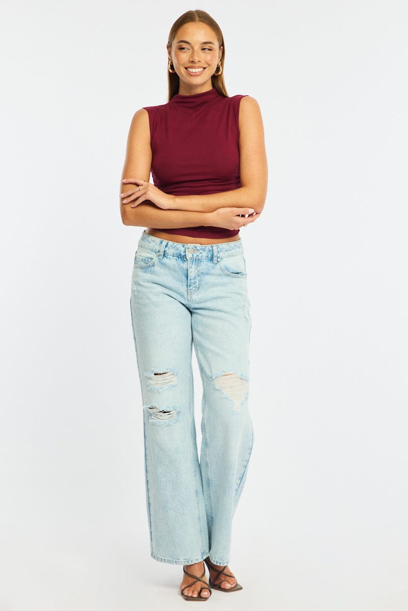 Denim Straight Jeans Mid Rise Distressed for Ally Fashion