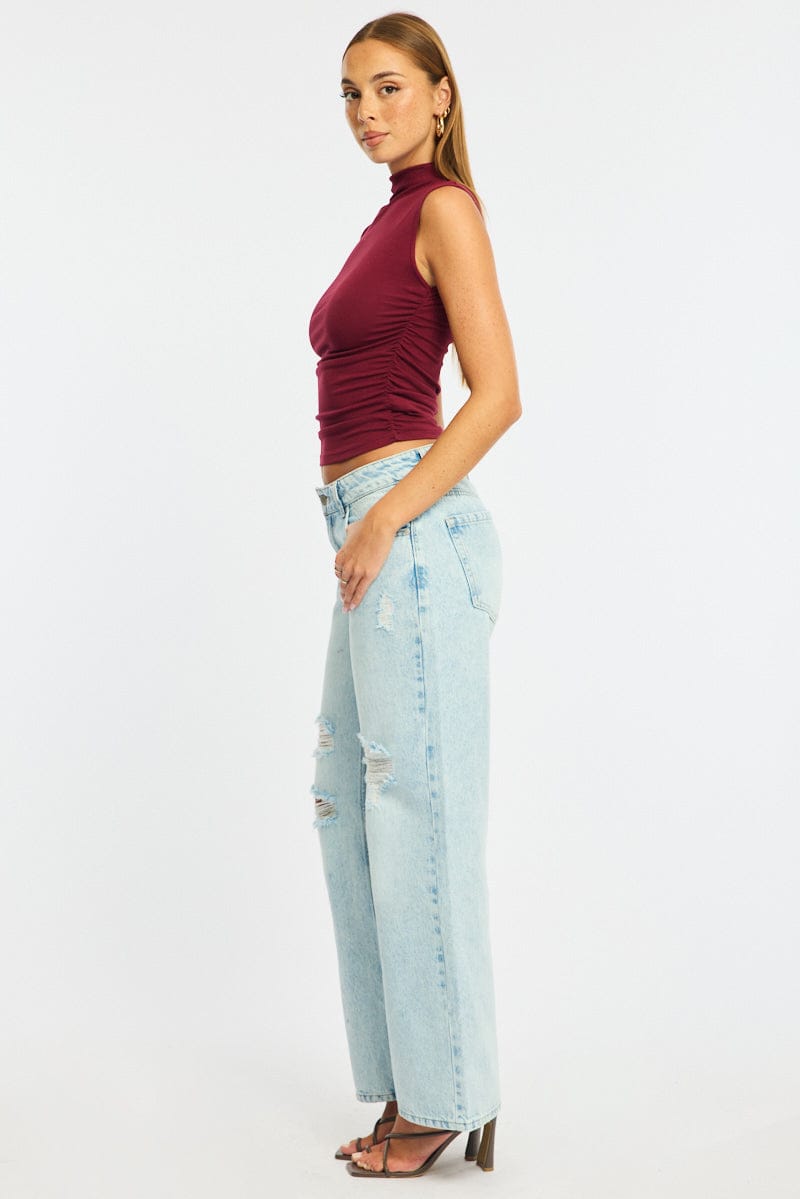 Denim Straight Jeans Mid Rise Distressed for Ally Fashion