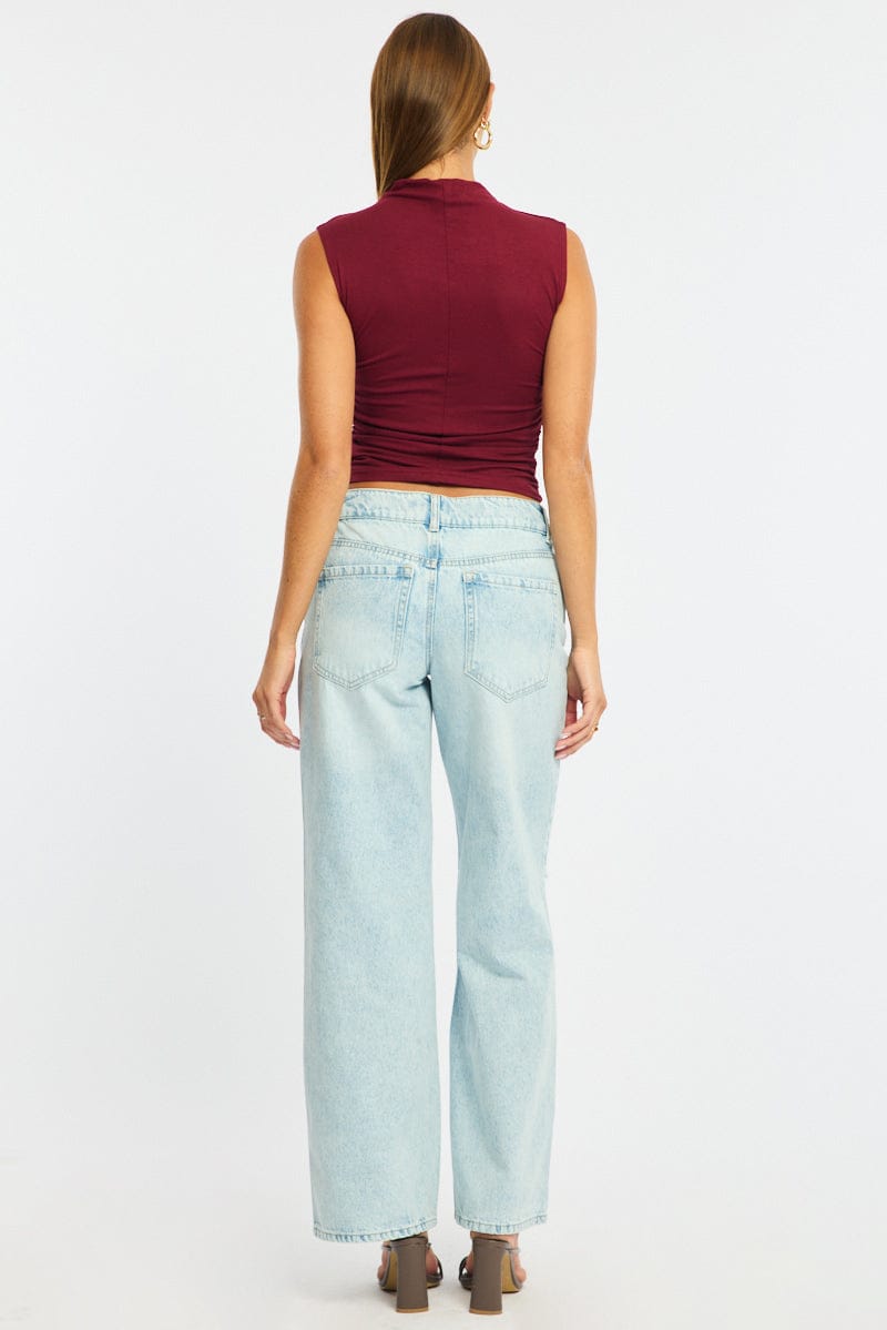 Denim Straight Jeans Mid Rise Distressed for Ally Fashion