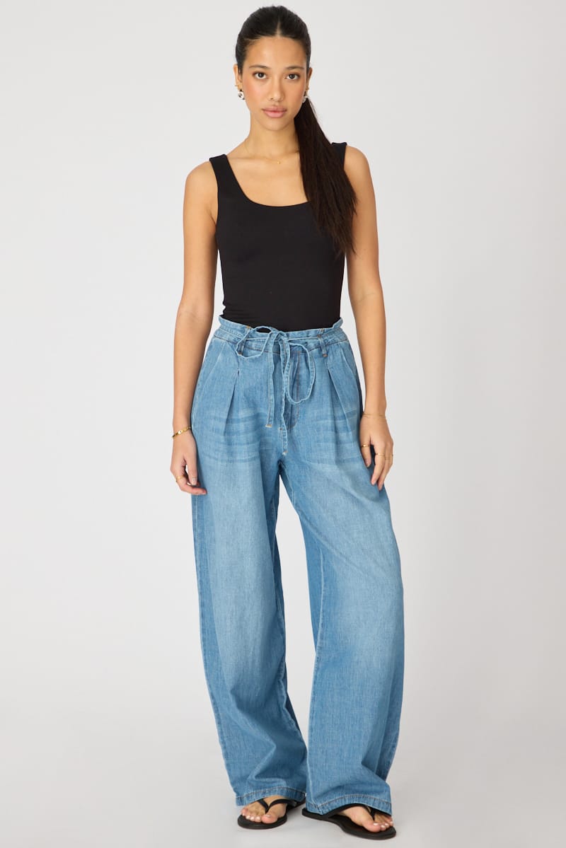 Denim Wide Leg Jeans Tie Up for Ally Fashion