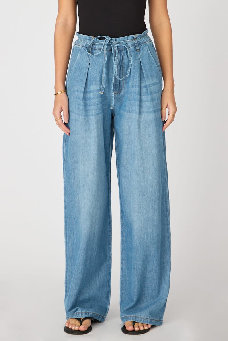 Denim Wide Leg Jeans Tie Up for Ally Fashion