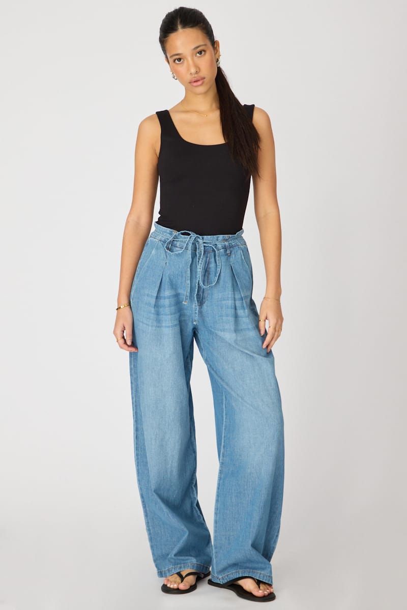 Denim Wide Leg Jeans Tie Up for Ally Fashion