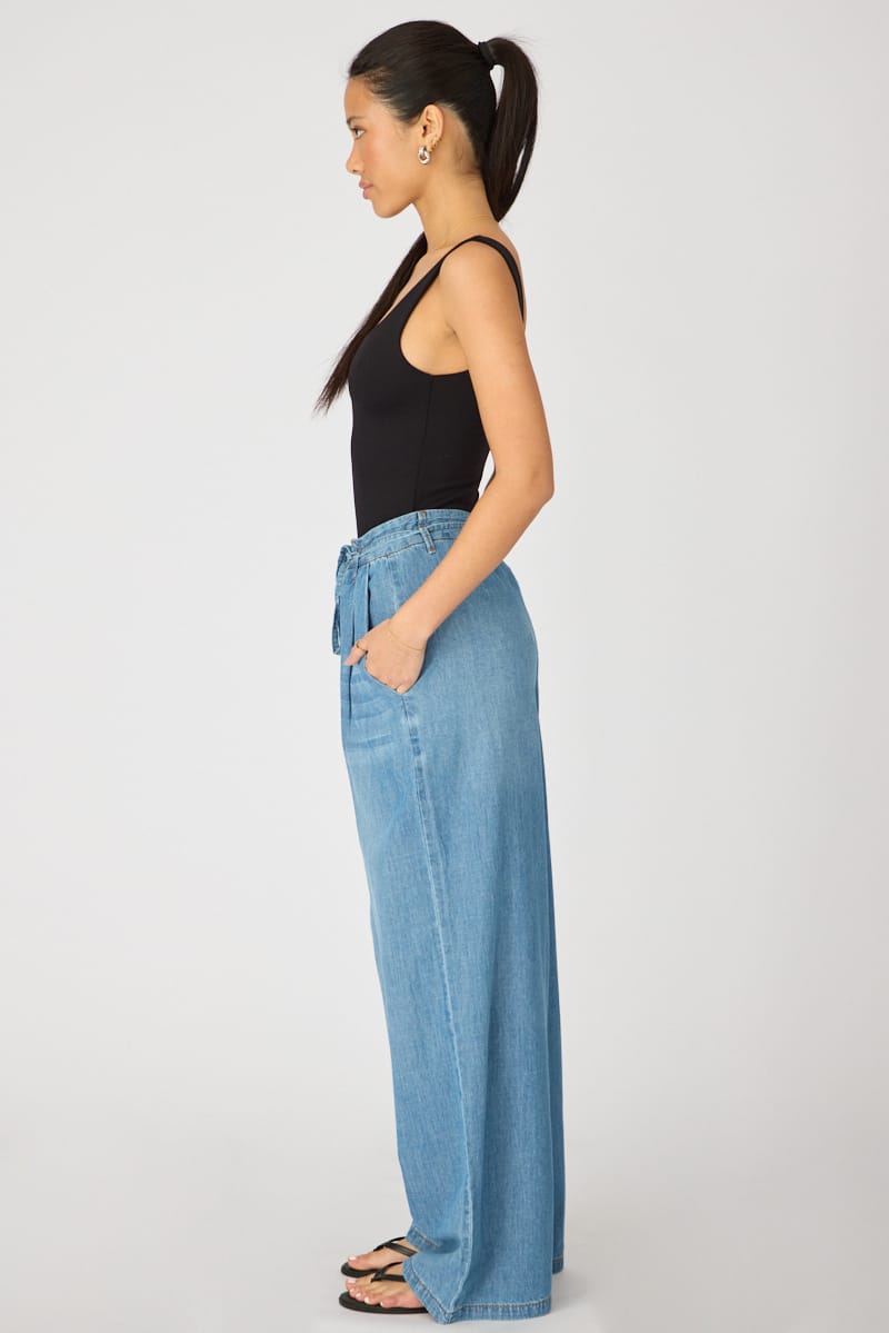Denim Wide Leg Jeans Tie Up for Ally Fashion
