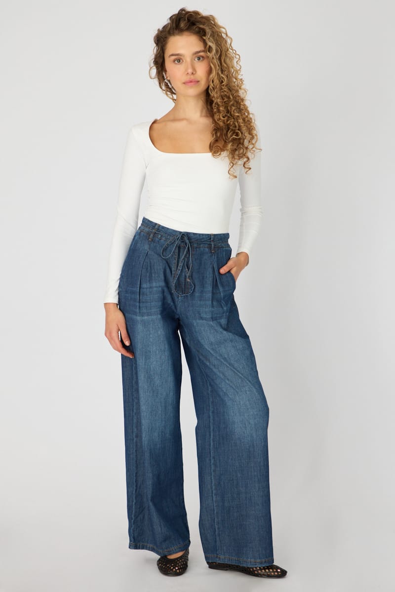 Denim Wide Leg Jeans Tie Up for Ally Fashion
