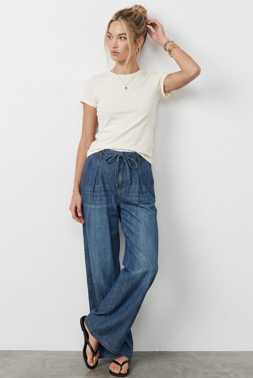 Denim Wide-Leg Jeans Tie-Up from Ally Fashion
