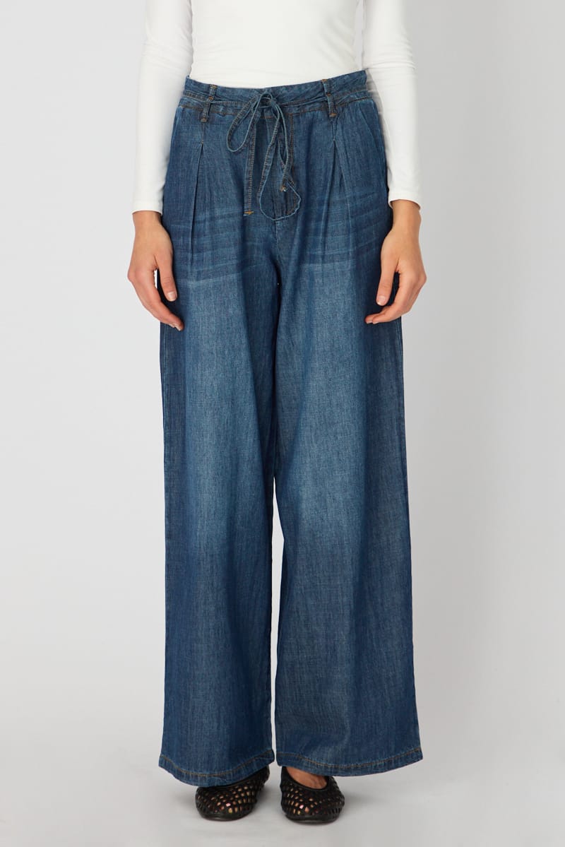 Denim Wide Leg Jeans Tie Up for Ally Fashion