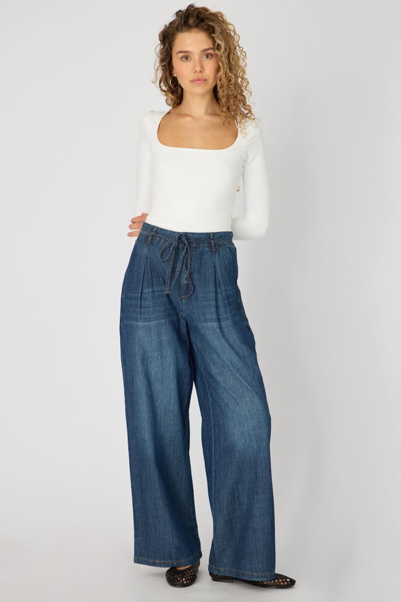 Denim Wide Leg Jeans Tie Up for Ally Fashion