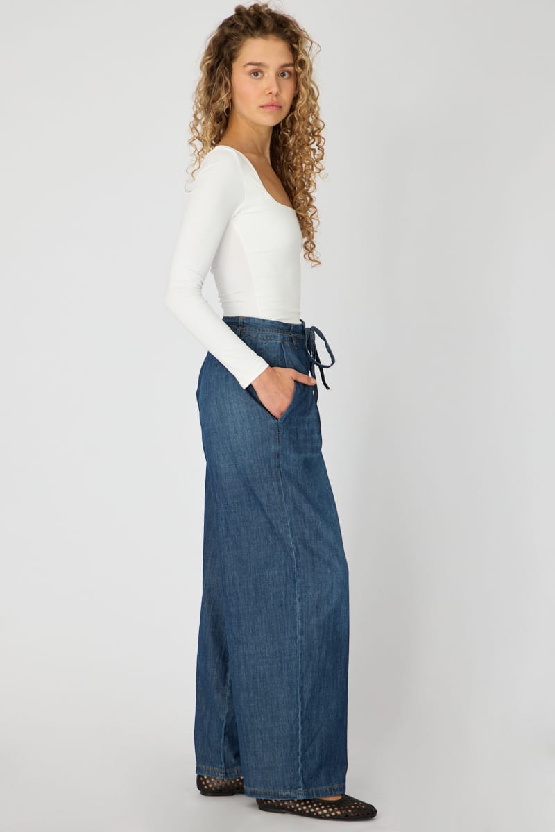 Denim Wide Leg Jeans Tie Up for Ally Fashion