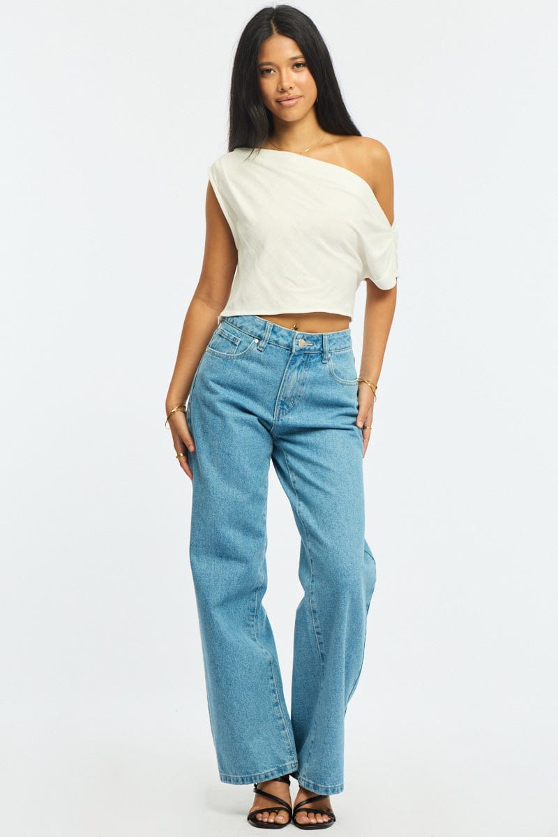 Denim Wide Leg Jeans Star Patch for Ally Fashion