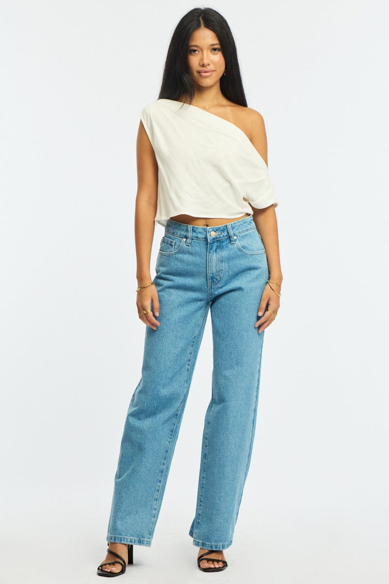 Denim Wide Leg Jeans Star Patch for Ally Fashion