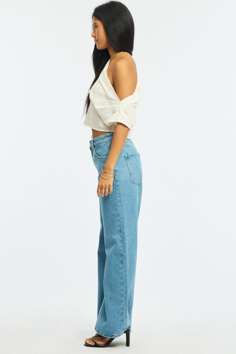Denim Wide Leg Jeans Star Patch for Ally Fashion