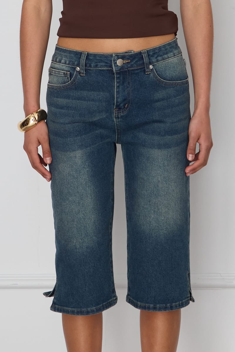 Denim Mid Rise Capri Jeans Knee Length Stretch for Ally Fashion