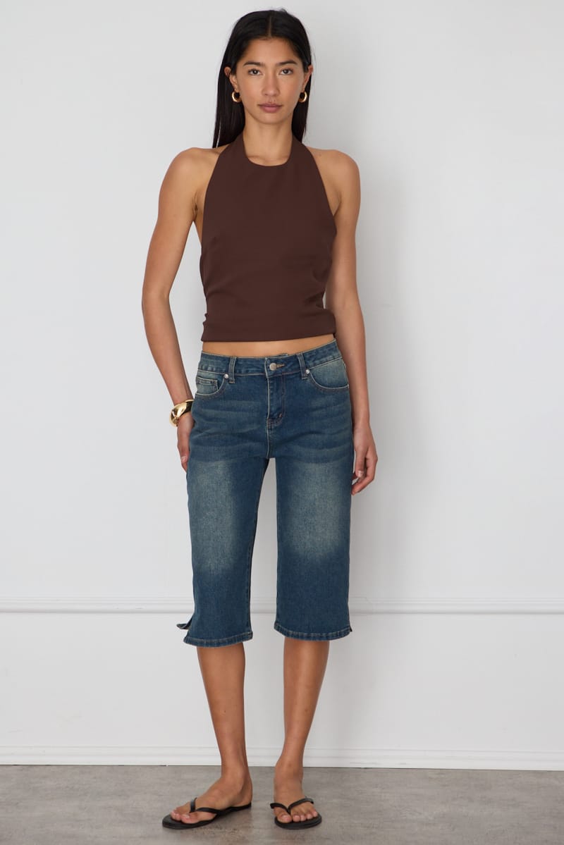 Denim Mid Rise Capri Jeans Knee Length Stretch for Ally Fashion