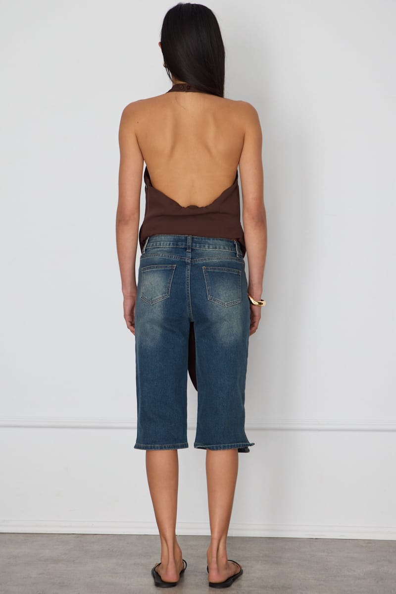 Denim Mid Rise Capri Jeans Knee Length Stretch for Ally Fashion