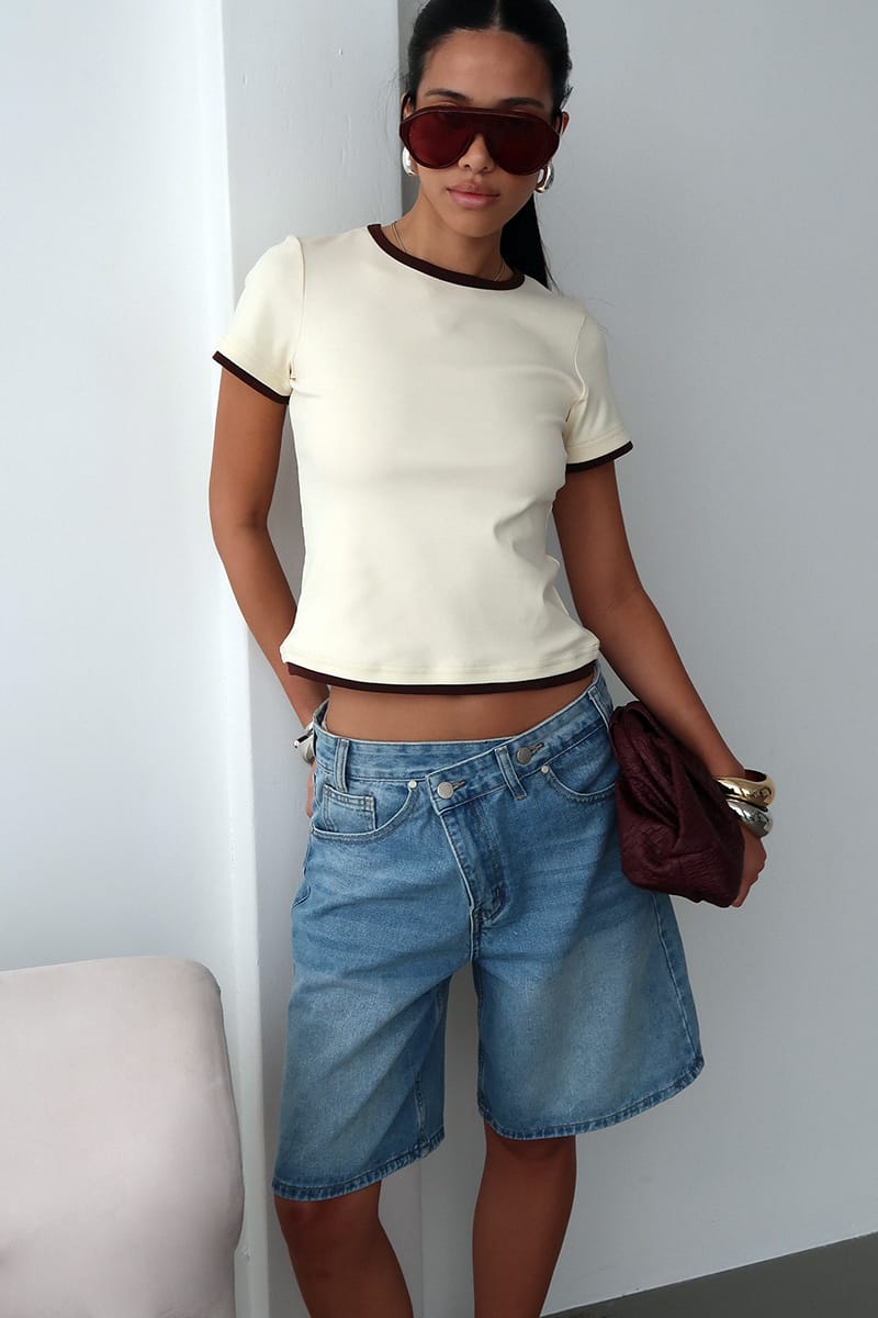 Denim Crossover Waist Jorts Bermuda Shorts for Ally Fashion