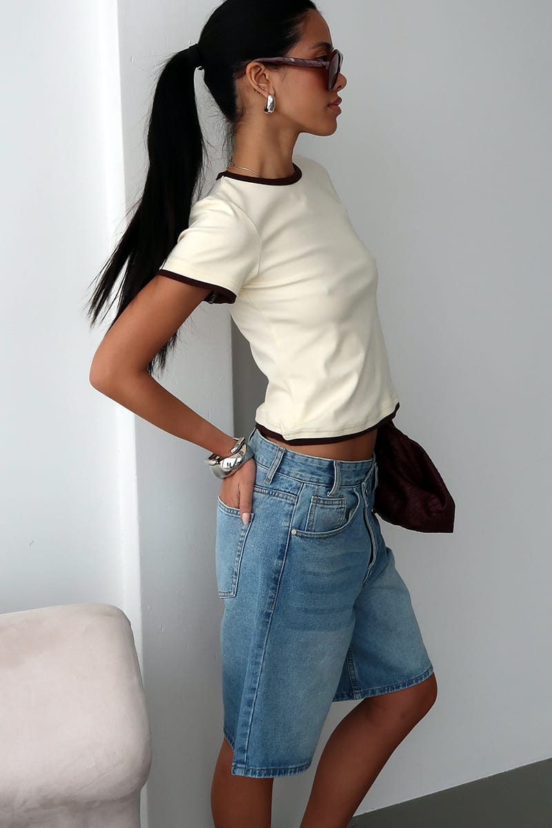 Denim Crossover Waist Jorts Bermuda Shorts for Ally Fashion