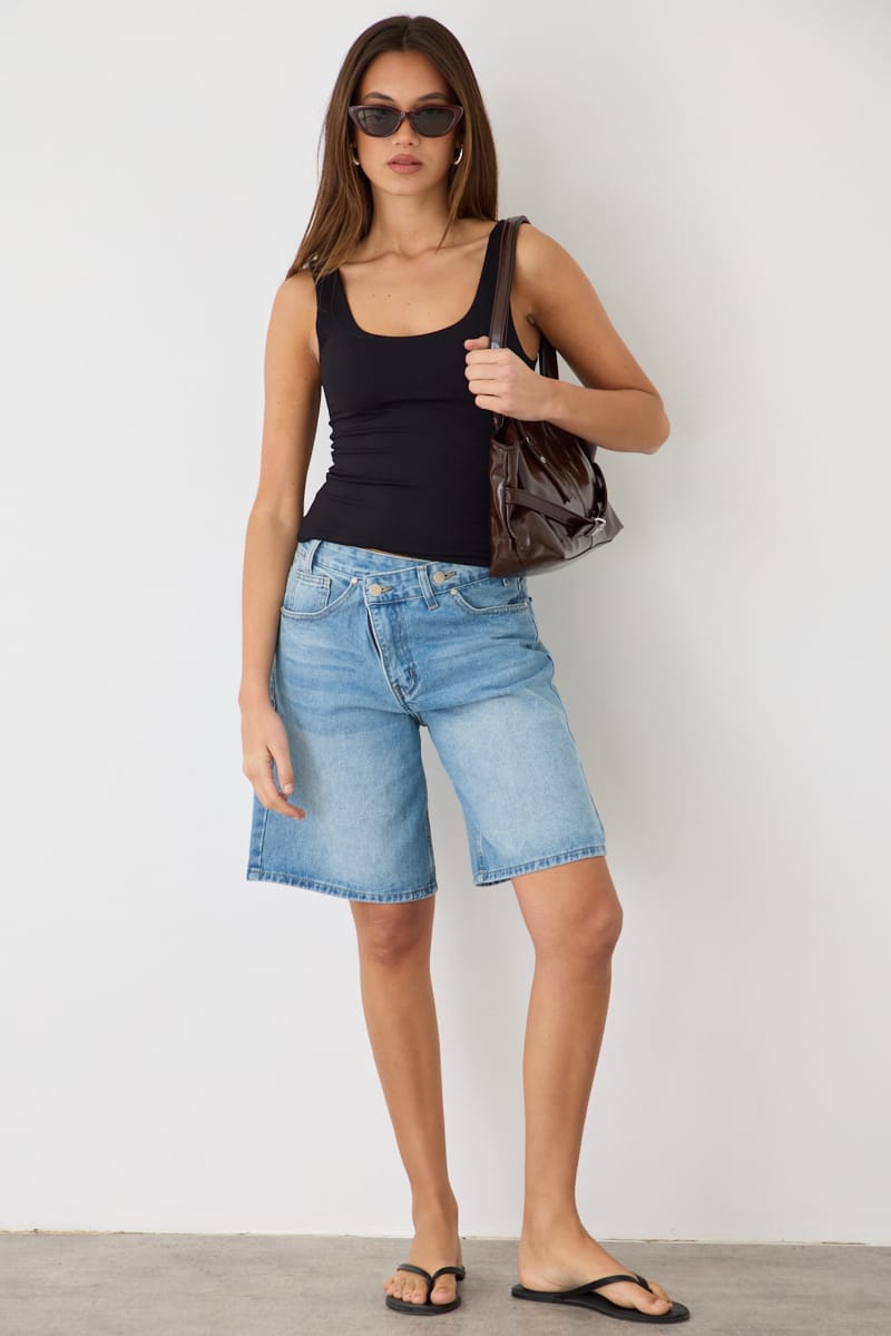 Denim Crossover Waist Jorts Bermuda Shorts for Ally Fashion