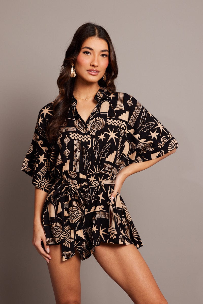 Black Abstract Oversized Playsuit for Ally Fashion