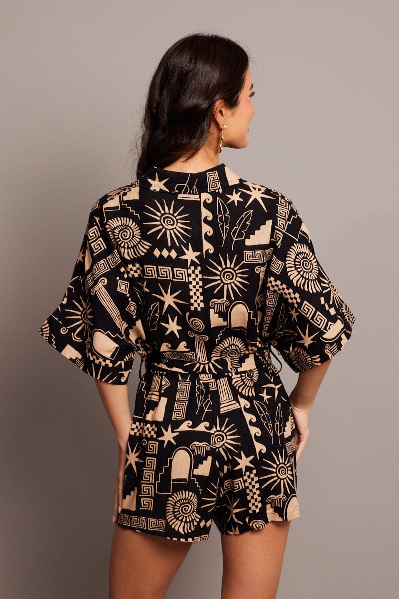 Black Abstract Oversized Playsuit for Ally Fashion