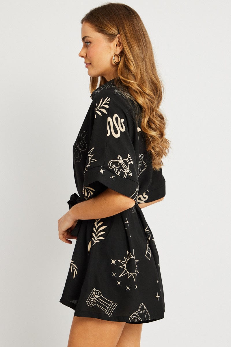 Black Abstract Oversized Playsuit for Ally Fashion