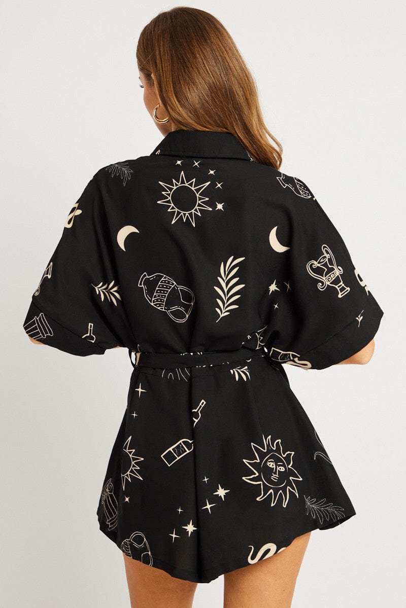 Black Abstract Oversized Playsuit for Ally Fashion