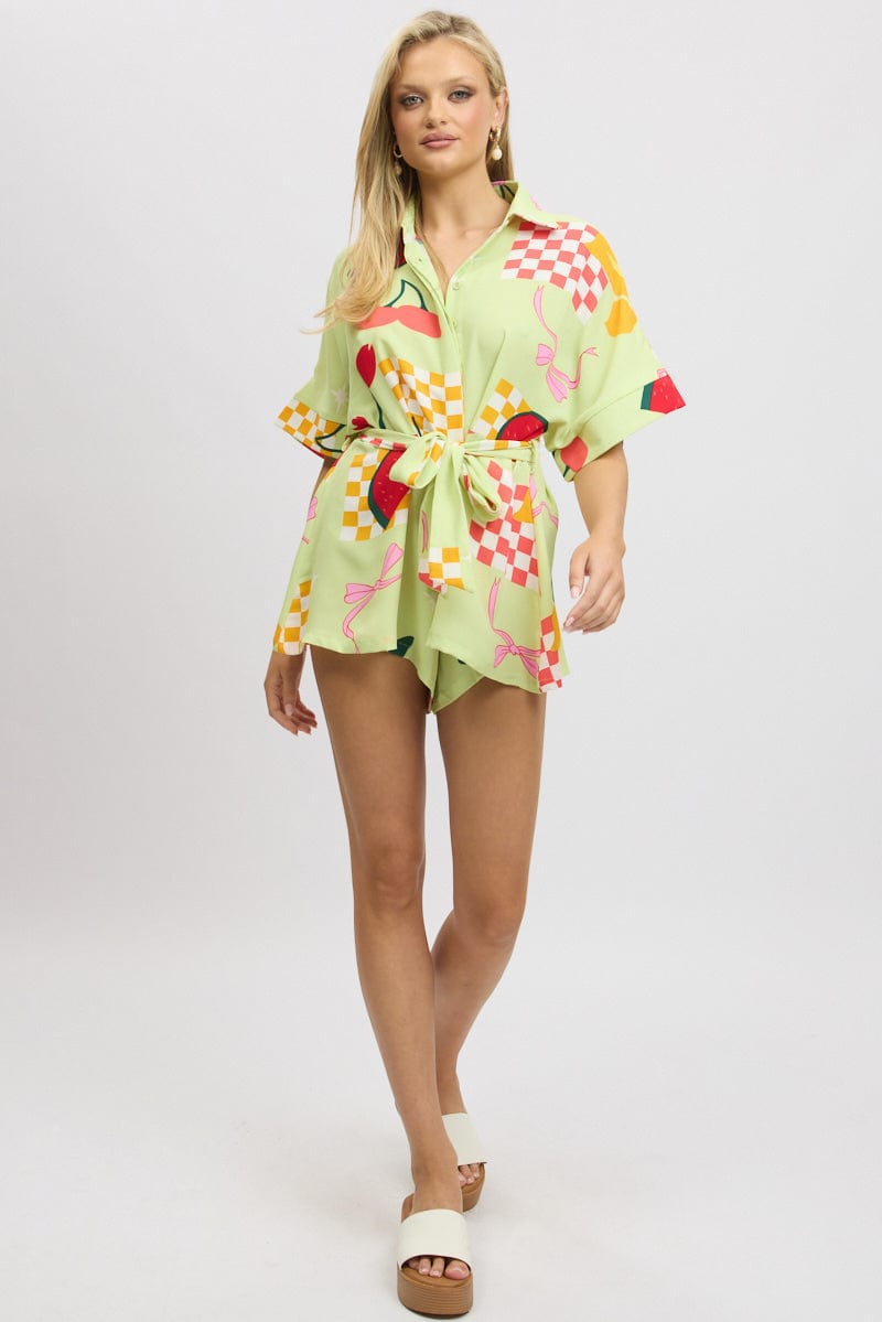 Green Abstract Oversized Playsuit Ally Fashion1