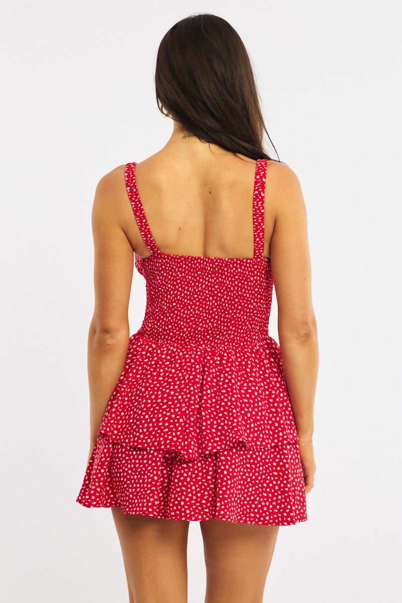 Red Ditsy Ruffled Playsuit for Ally Fashion