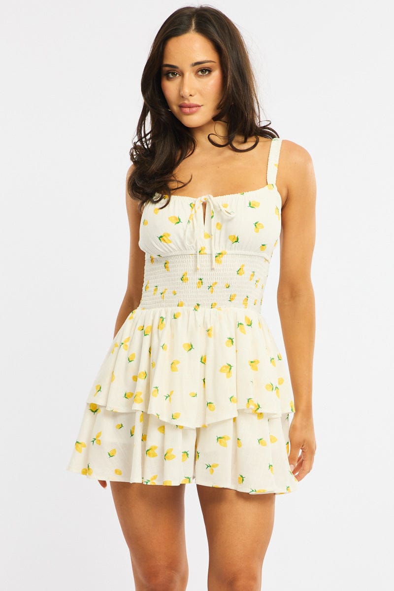Yellow Ditsy Ruffle Playsuit Strappy for Ally Fashion
