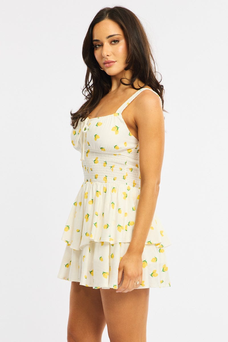 Yellow Ditsy Ruffle Playsuit Strappy for Ally Fashion