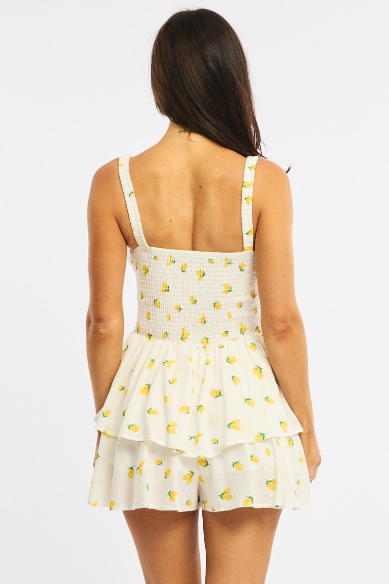 Yellow Ditsy Ruffle Playsuit Strappy for Ally Fashion