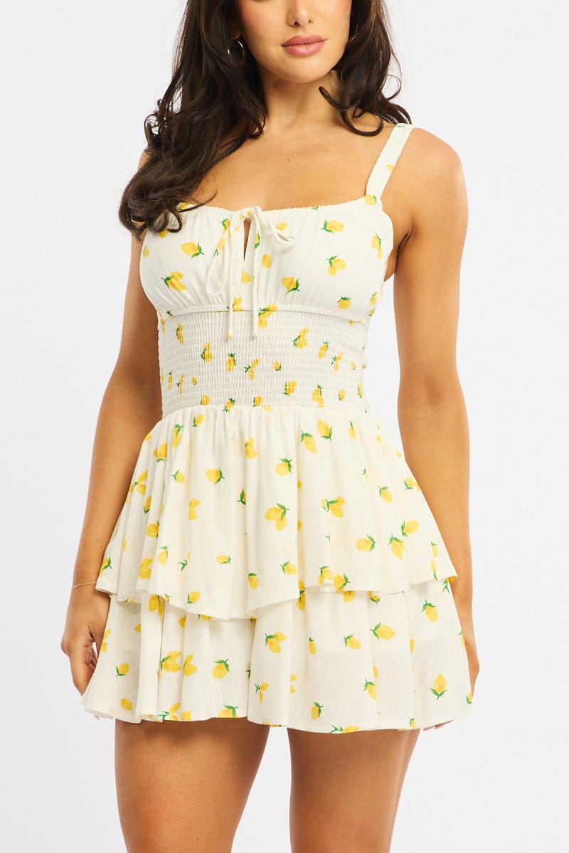 Yellow Ditsy Ruffle Playsuit Strappy for Ally Fashion