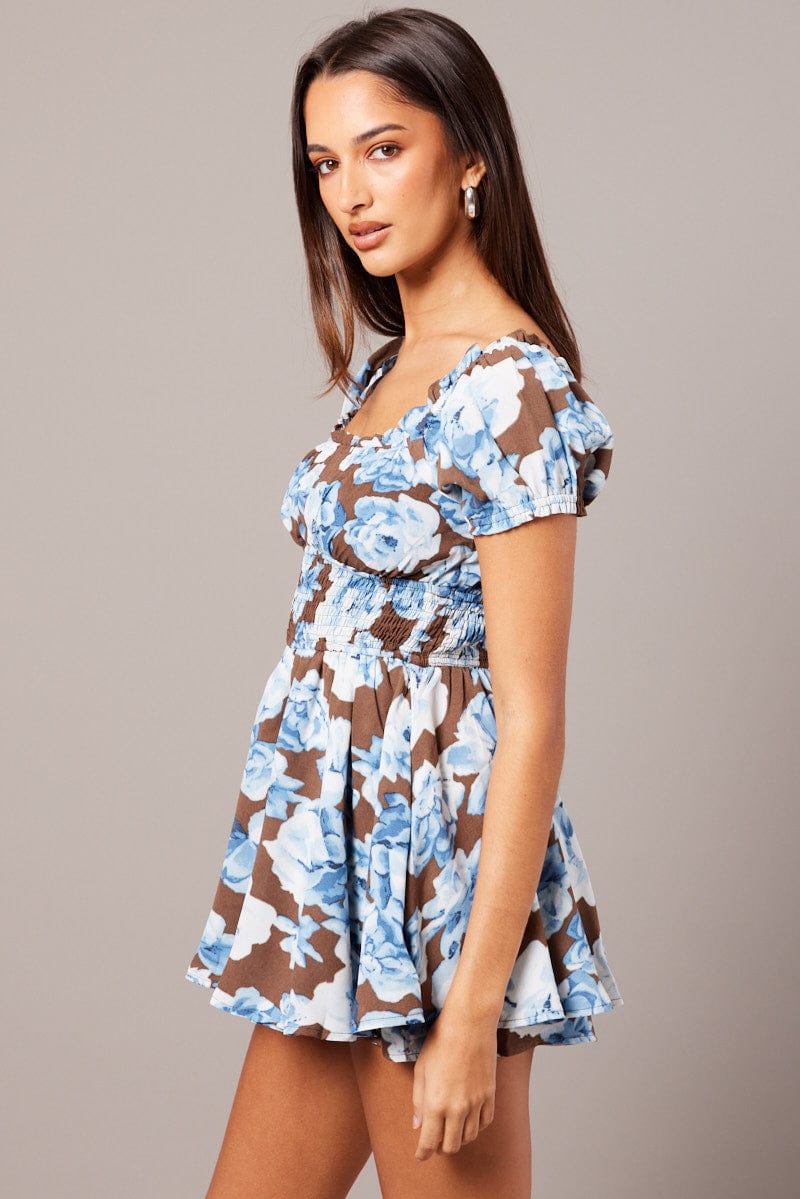 Multi Floral Ruffle Playsuit Short Sleeve for Ally Fashion