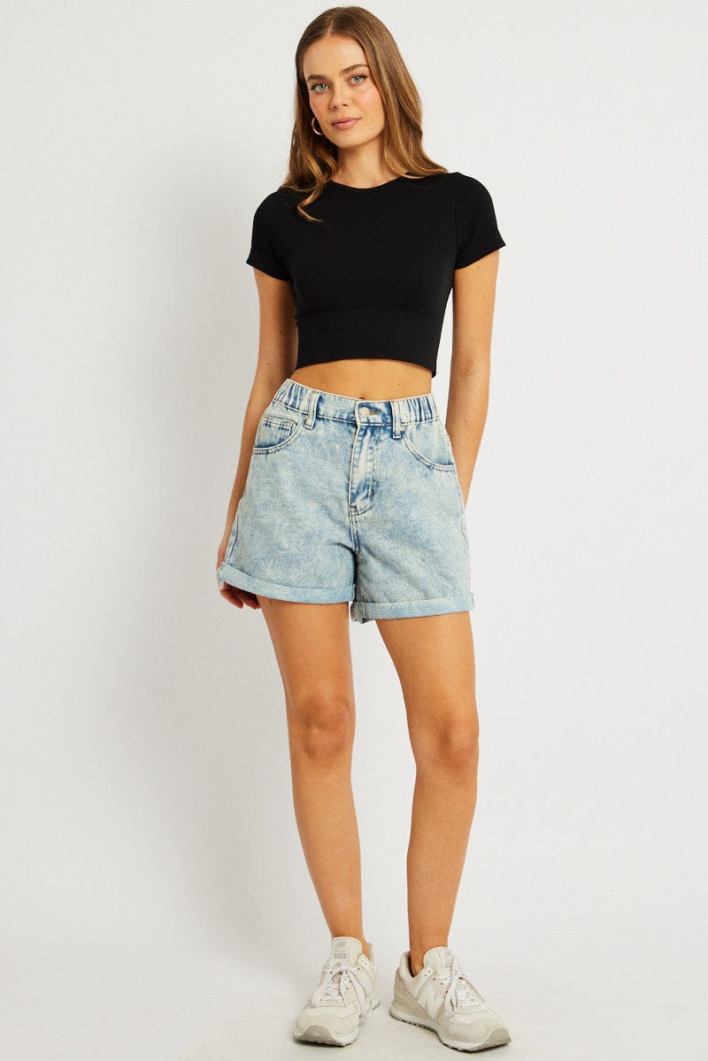 Denim Relaxed Short Elastic Waist for Ally Fashion