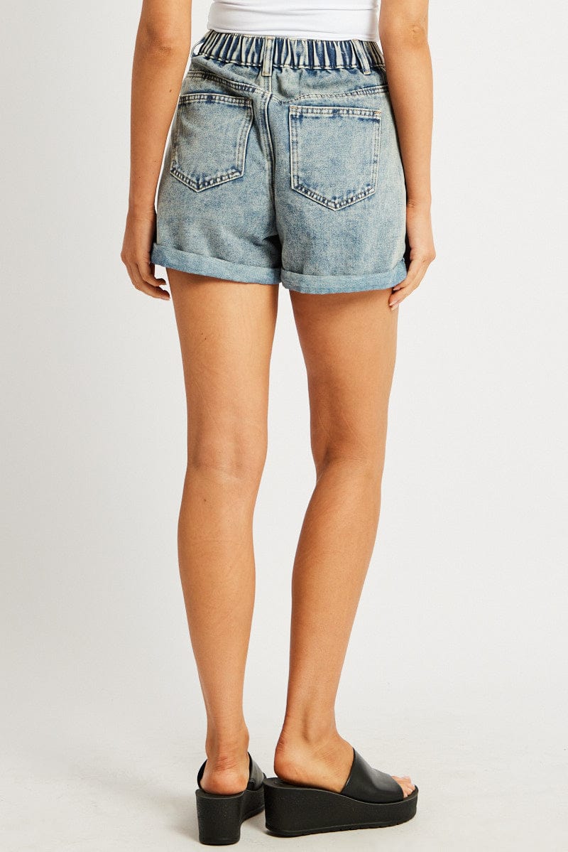 Denim Relaxed Short High Rise Elastic Waist for Ally Fashion