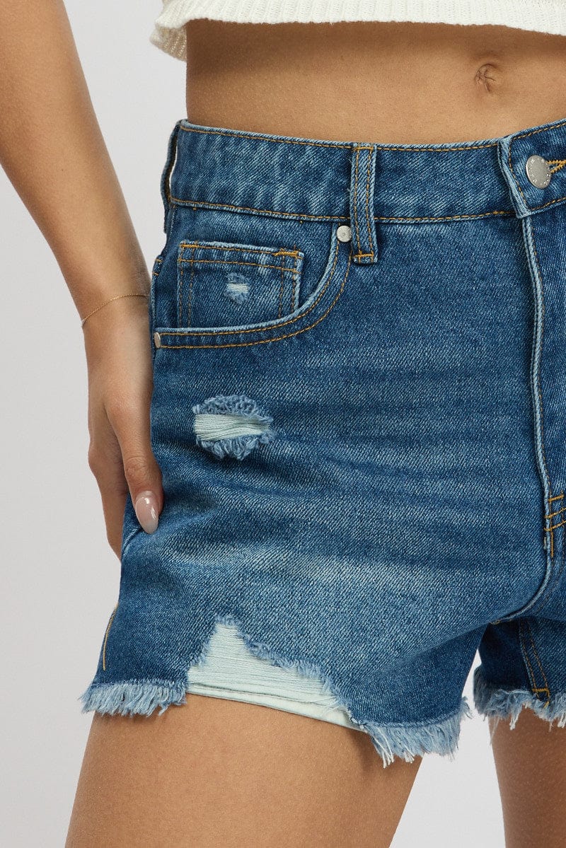 Denim Ripped Denim Short Mid Rise for Ally Fashion