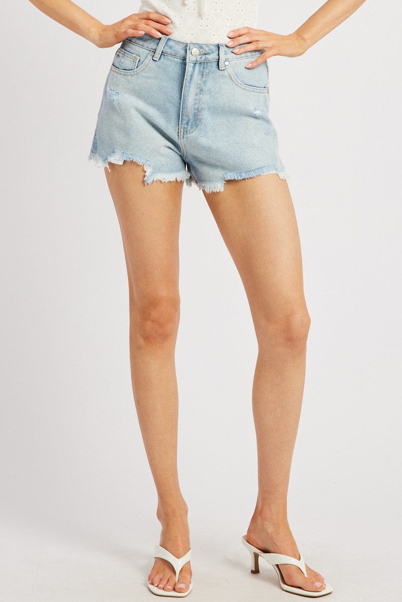 Denim Ripped Denim Short Mid Rise for Ally Fashion