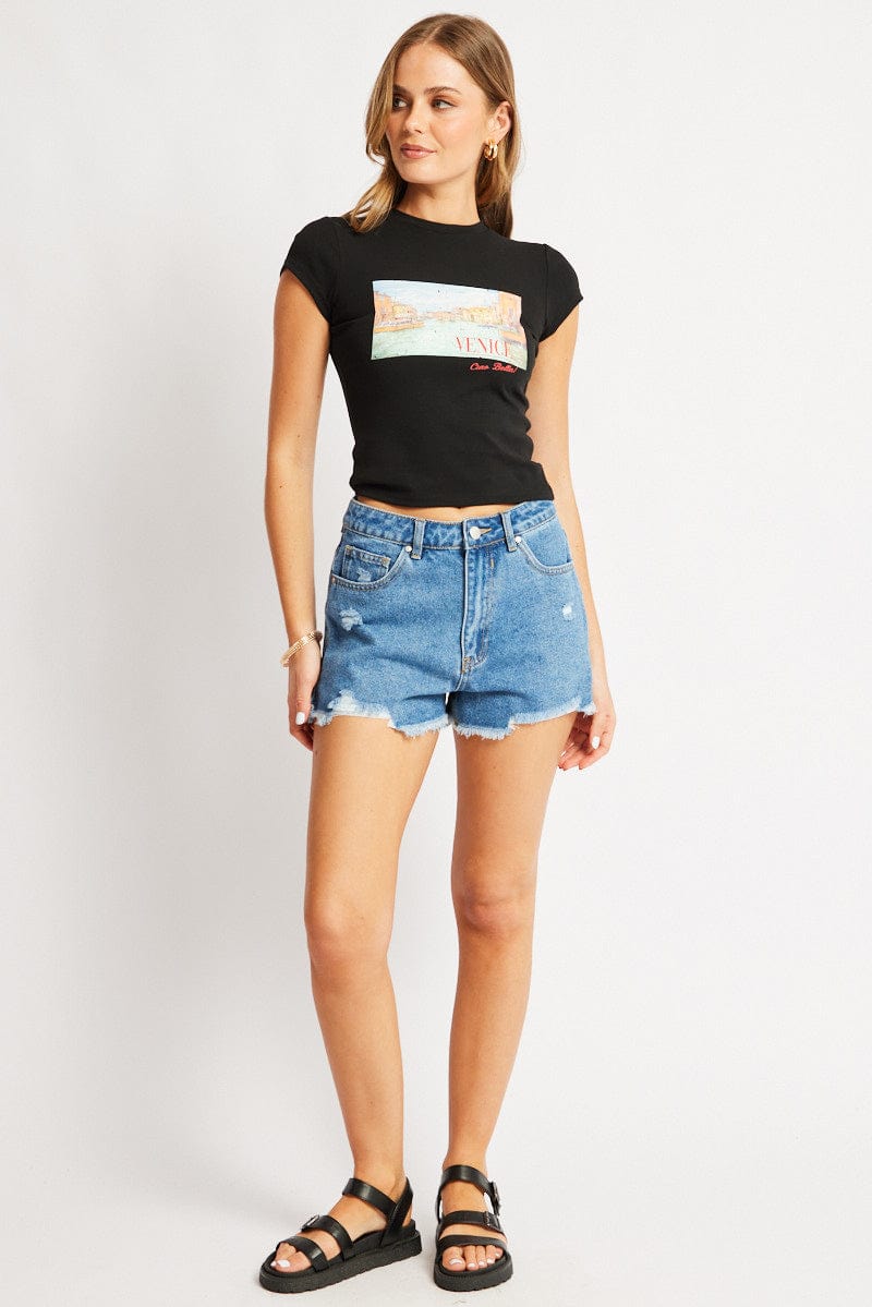 Denim Ripped Denim Short Mid Rise for Ally Fashion