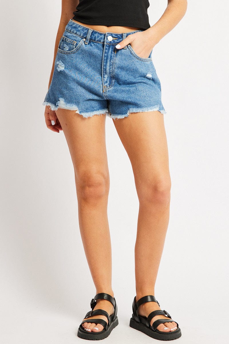 Denim Ripped Denim Short Mid Rise for Ally Fashion