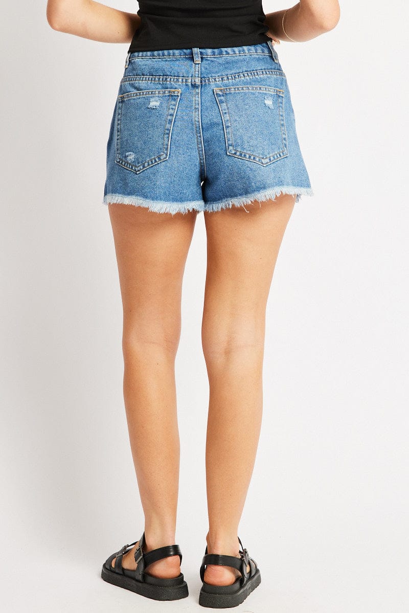 Denim Ripped Denim Short Mid Rise for Ally Fashion