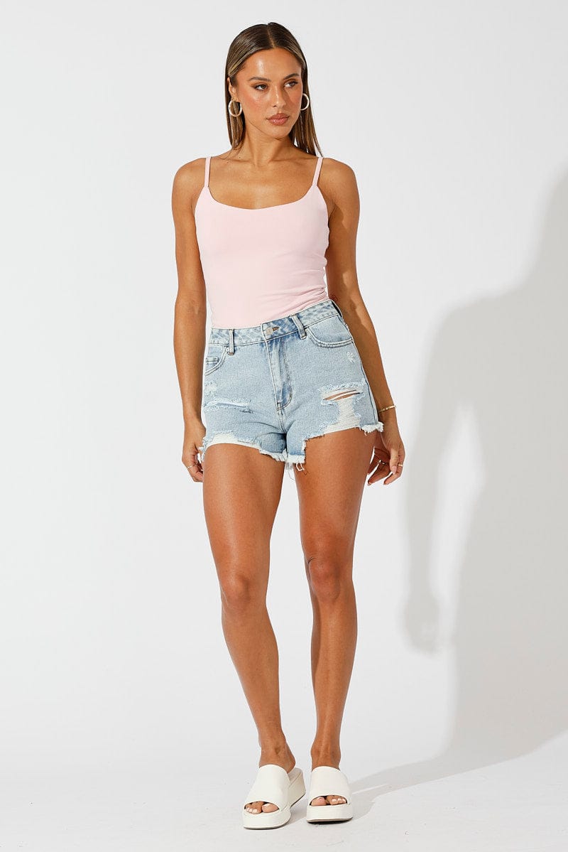 Denim Ripped Denim Short Mid Rise for Ally Fashion