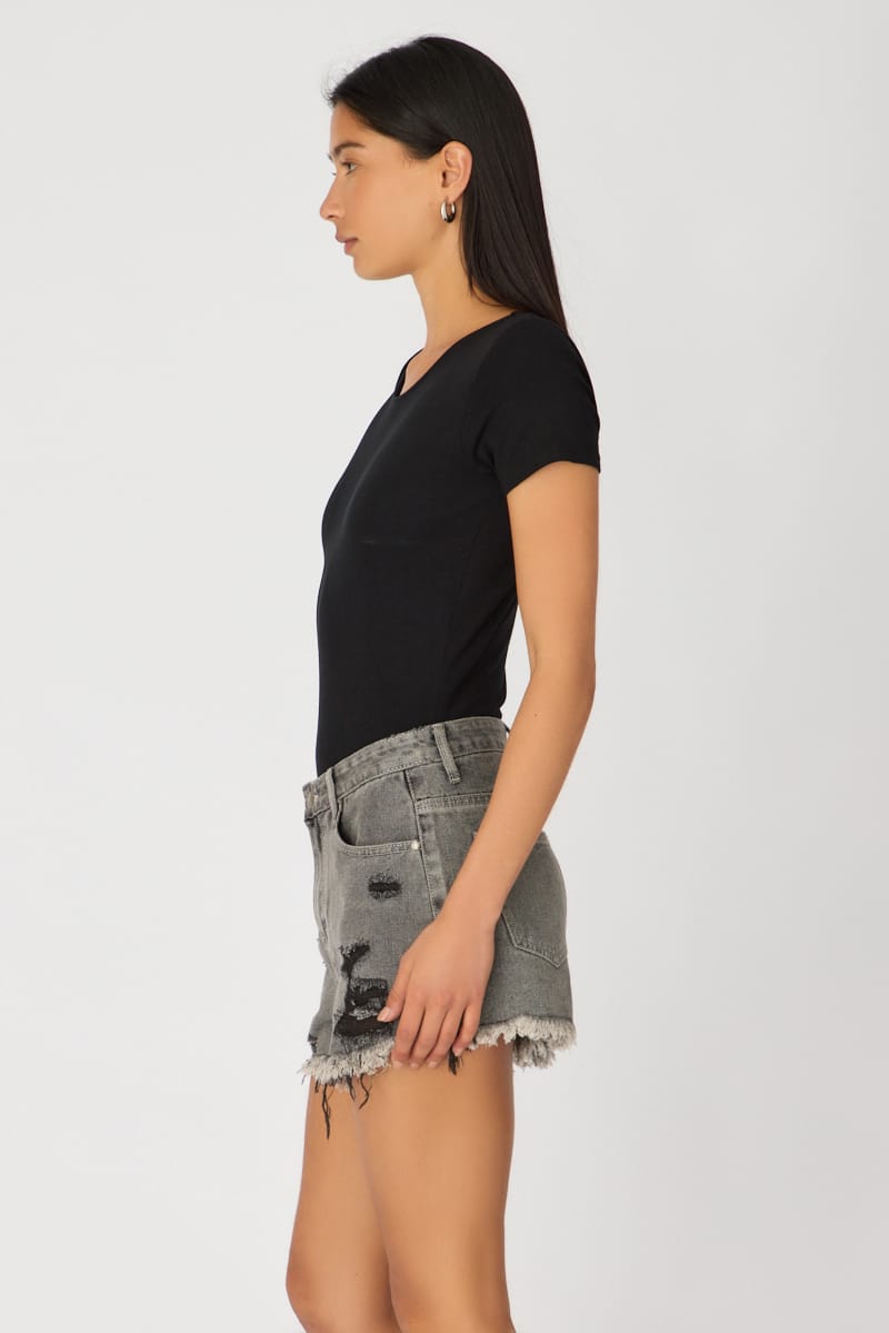 Grey Relaxed Shorts Mid Rise Distressed Detail for Ally Fashion