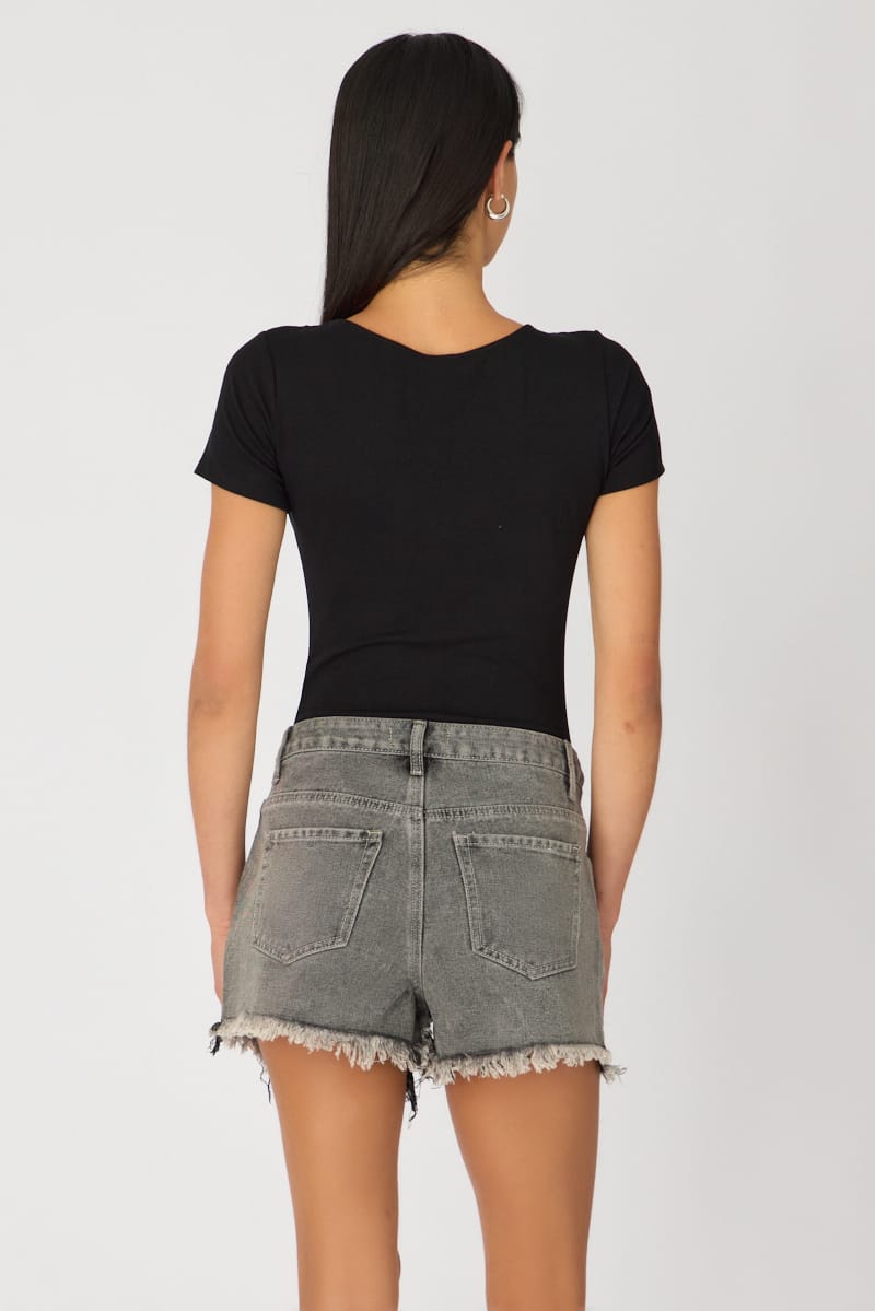 Grey Relaxed Shorts Mid Rise Distressed Detail for Ally Fashion