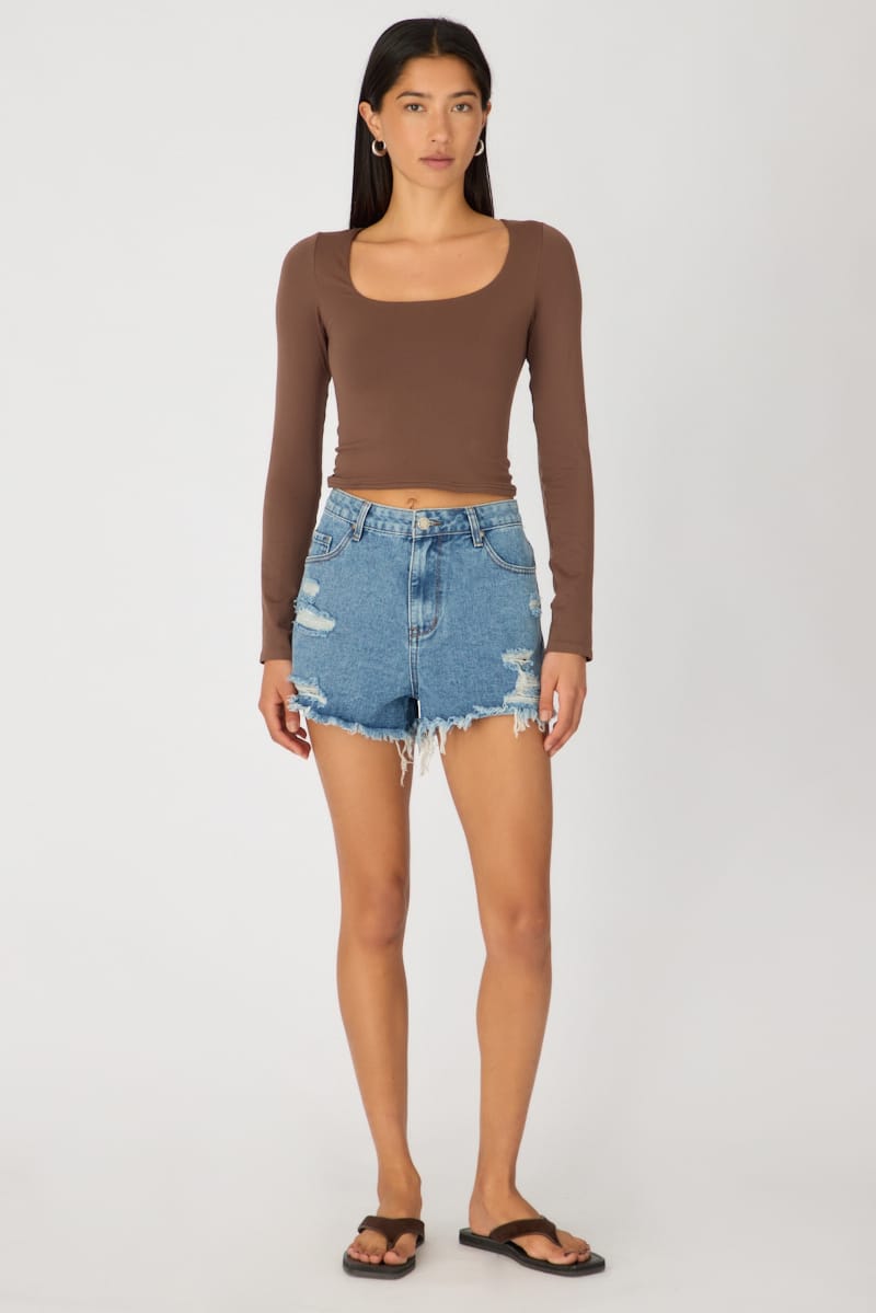 Denim Relaxed Shorts Mid Rise Distressed Detail for Ally Fashion