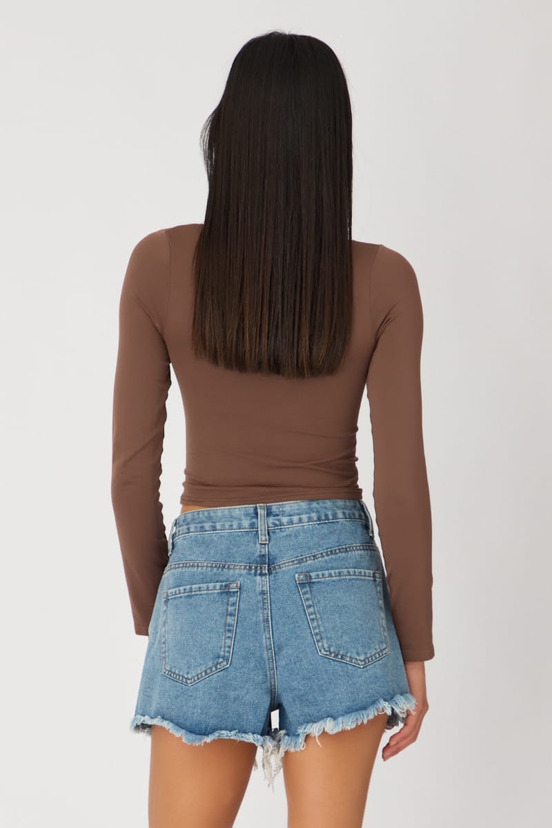 Denim Relaxed Shorts Mid Rise Distressed Detail for Ally Fashion
