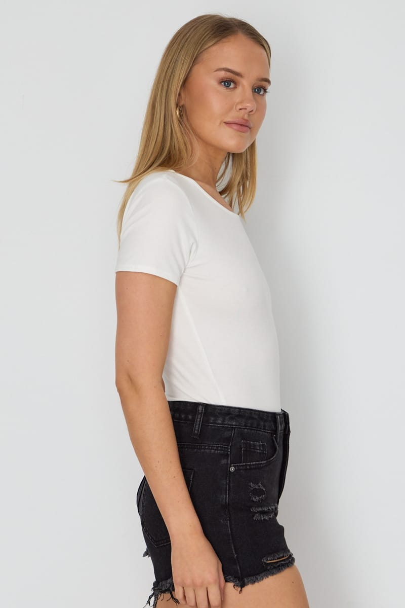 Black Relaxed Shorts Mid Rise Distressed Detail for Ally Fashion