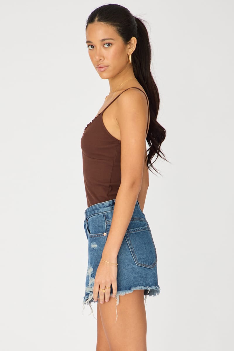 Denim Relaxed Shorts Mid Rise Distressed Detail for Ally Fashion