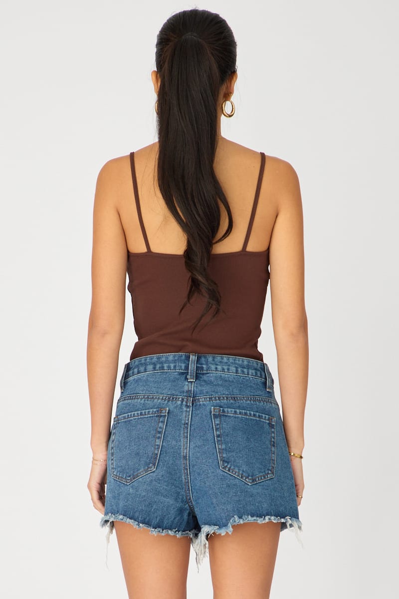 Denim Relaxed Shorts Mid Rise Distressed Detail for Ally Fashion