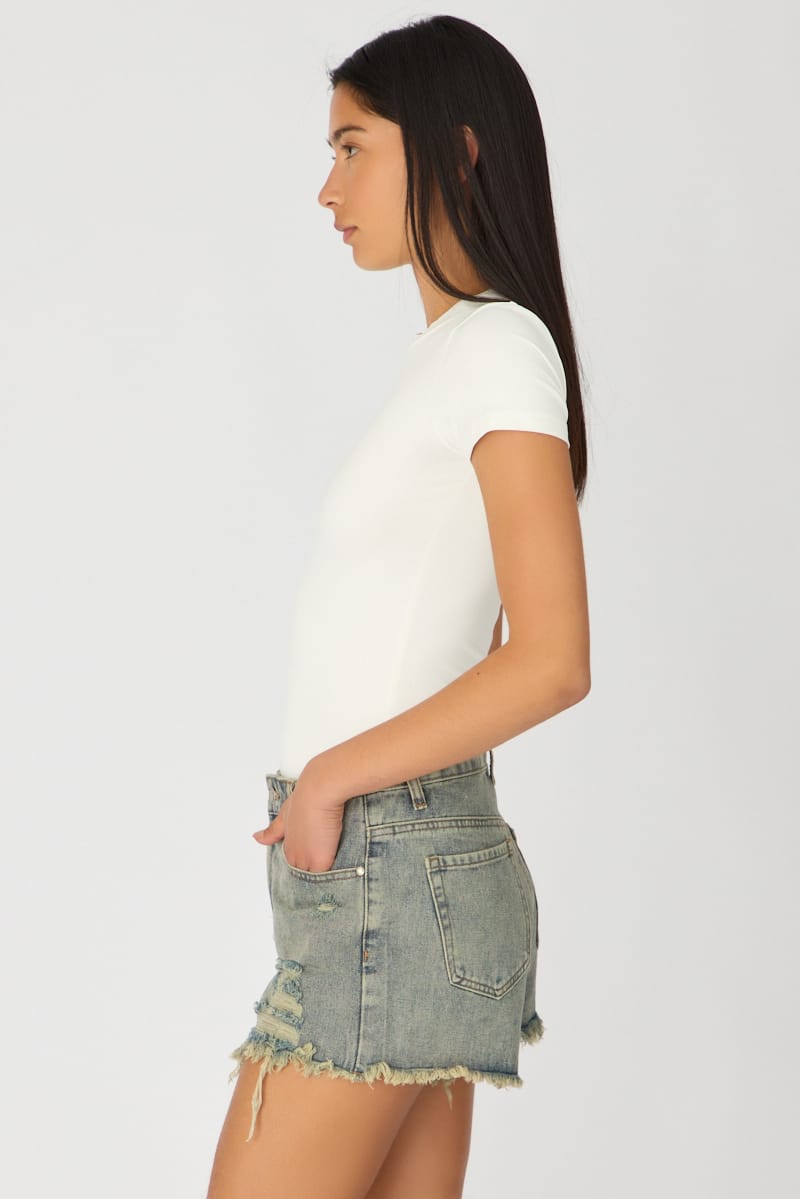 Grey Relaxed Shorts Mid Rise Distressed Detail for Ally Fashion